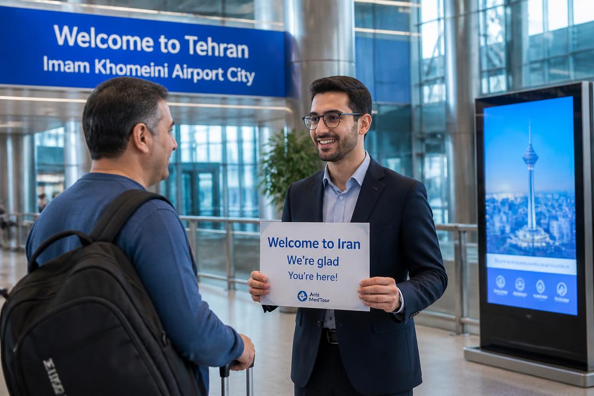 Coordinator welcoming an arriving patient at Tehran airport